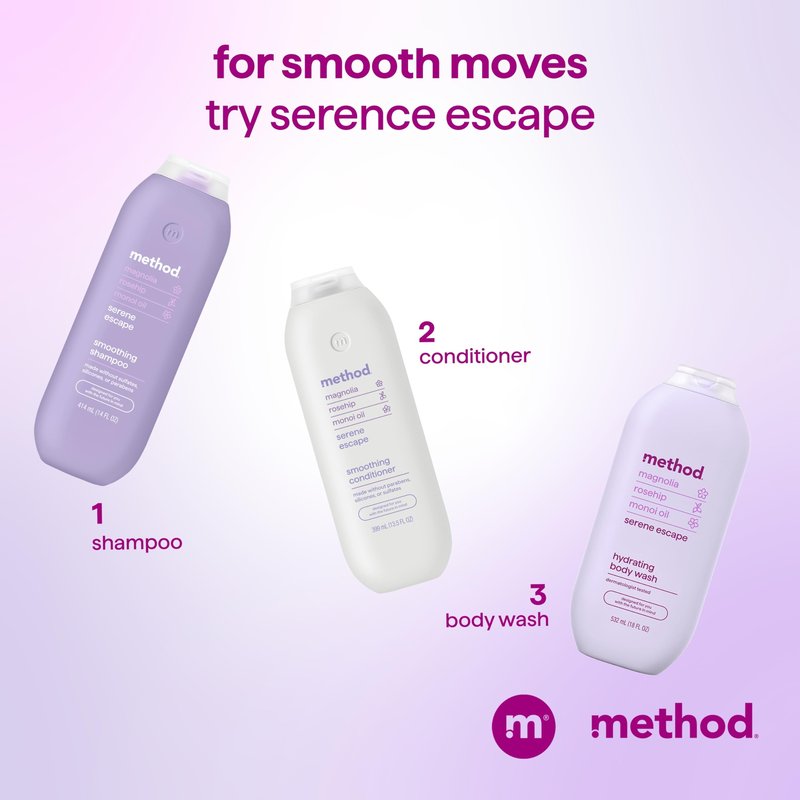 Method Smoothing Shampoo, Serene Escape – Combats Frizz, Safe for Color-Treated Hair - Sulfate-Free, Paraben-Free and Silicone-Free, 14 oz