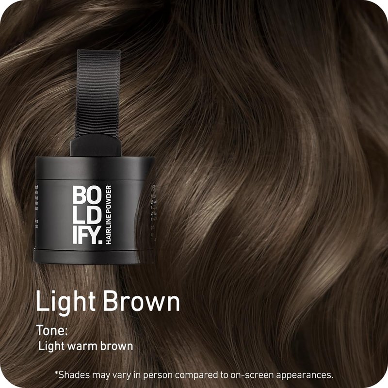 BOLDIFY Hairline Powder - Water-Resistant Root Touch Up Hair Color for Gray Coverage - 24-Hour Stain-Proof, Mess-Free Hair Powder for Thinning Hair - Light Brown