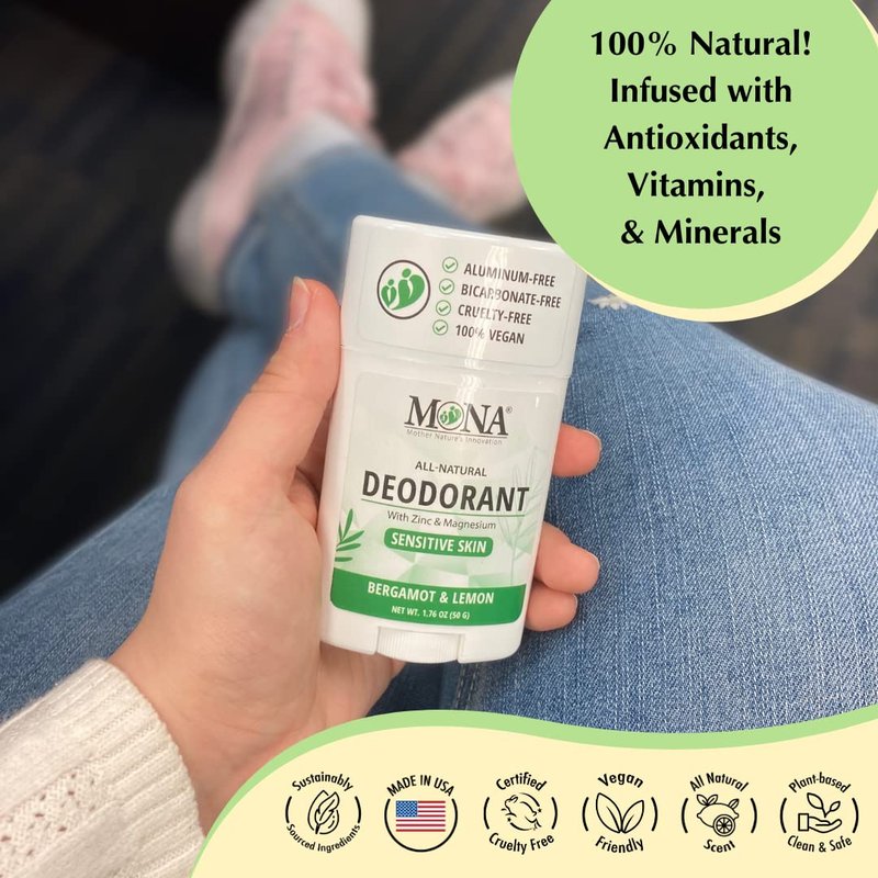 MONA BRANDS All Natural Deodorant For Women & Men | For Sensitive Skin | No Aluminum or Baking Soda | (BERGAMOT LEMON 1.76 Oz)