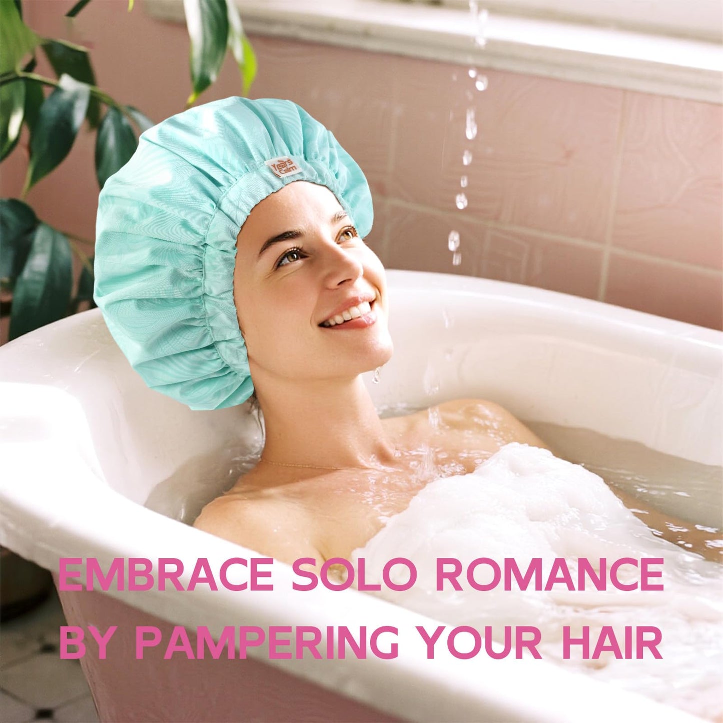 Years Calm Luxury Shower Cap for Women, Color Changing Shower Cap Reusable Waterproof, Flexi Satin Lined, Stylish Hair Cap for Shower, Washable Elastic Band Bath Cap for Long Hair, Braids (Aqua)