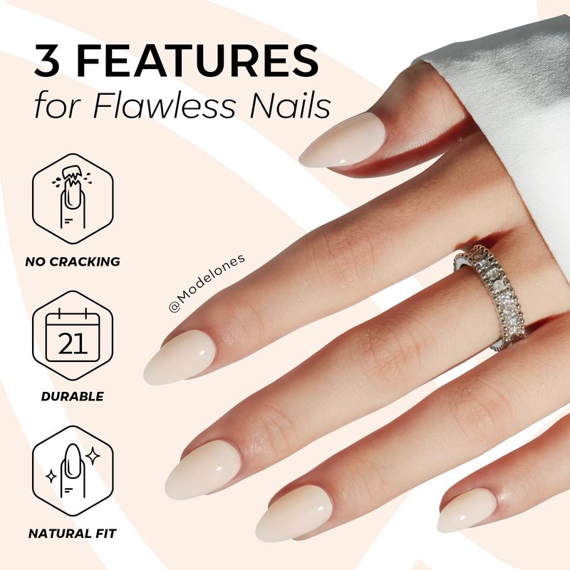 Modelones Pink White Press on Nails Almond, Nude Short Fake Nails, Reusable Nail Kit with Nail Glue Adhesive Tabs Mini Nail File, Nails Press Ons 32Pcs 16 Sizes, Women Girl Gift
