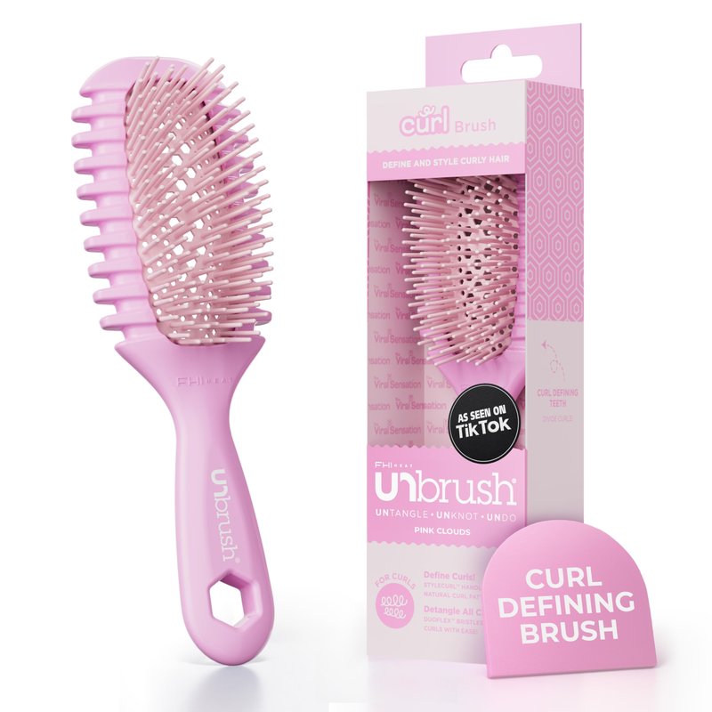 FHI Heat UNbrush Curl Defining Brush — Wavy, Coily, and Curly Hair Brush with DuoFlex Bristles & StyleCurl Handle — for Gentle Detangling & Faster Styling on Wet Hair - Pink Clouds