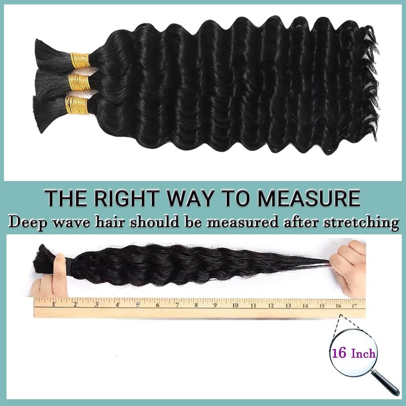 Skiennix 26-Inch Human Braiding Hair - 120g 12A Deep Wave Bulk Curly Bundles for Knotless Boho Braids | Natural Color, 3 Bundles/Pack