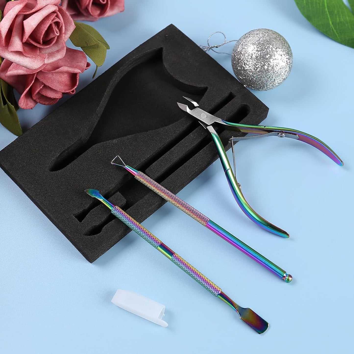 YINYIN Cuticle Trimmer Set - Durable Cuticle Remover with Pusher & Cutter | Rainbow Finish