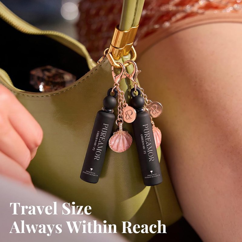 Pheromone Perfume for Women - Amber Noir Keychain Set | Bold Gourmand Scent with Coffee, Vanilla & Jasmine, 0.07 oz Each