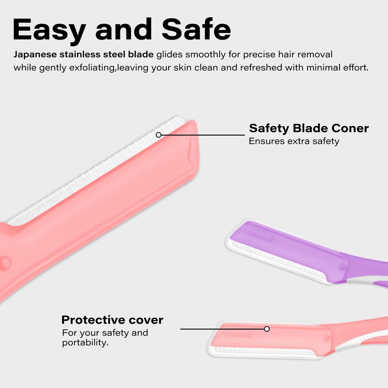 Professional Dermaplaning Razor for Women, Reusable Face & Eyebrow Shaper for Peach Fuzz, Travel-Friendly, At-Home Dead Skin Removal, Japanese Stainless Steel Blades - 6Pcs