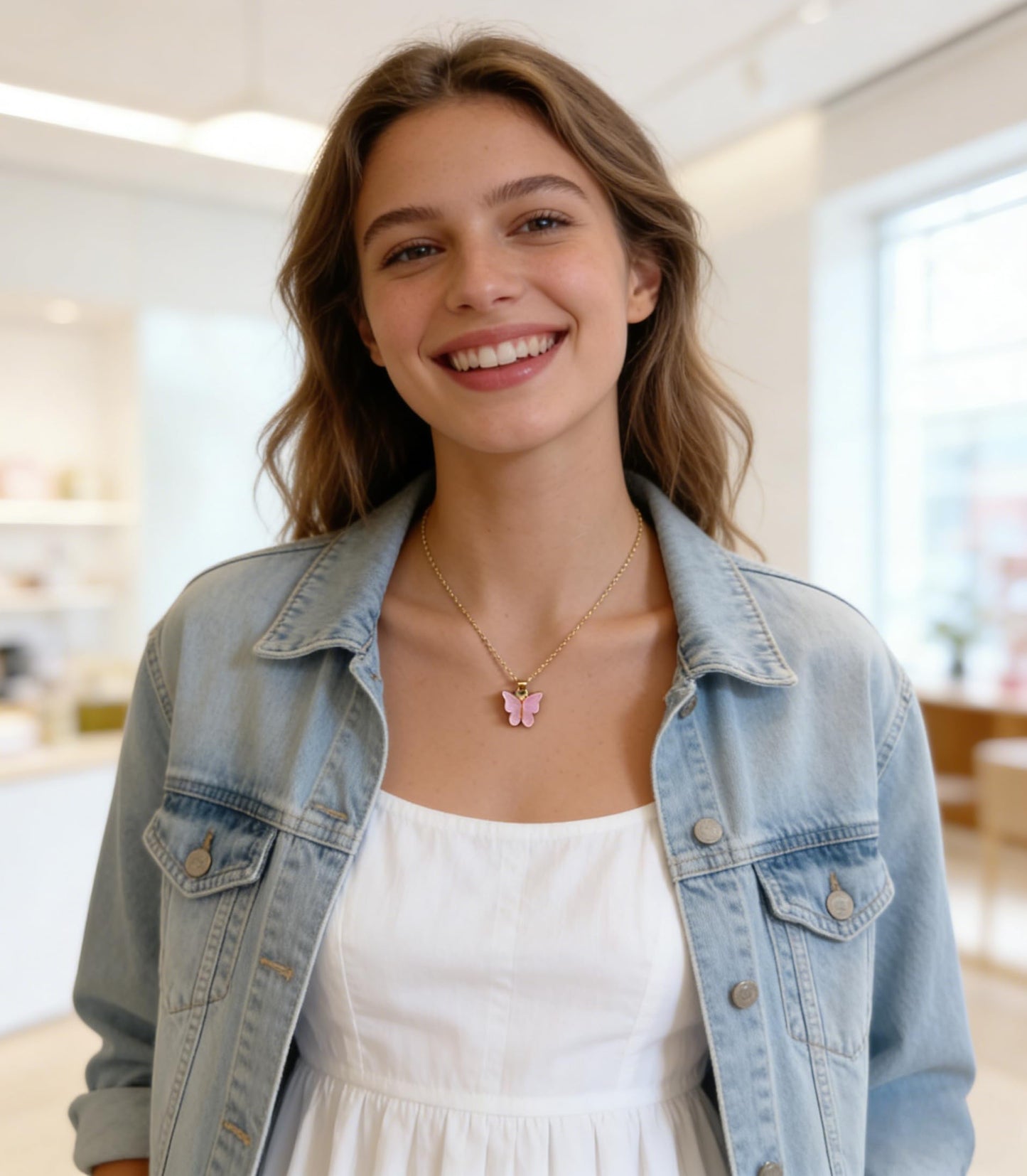 18PCS Colorful Butterfly Pendant Necklace for Women Bohemian Acrylic Adjustable Retro Card Clavicle Chain Insect Animal Necklace Friend Friendship Party Jewelry Gift (Golden Card & White Card 18pcs)