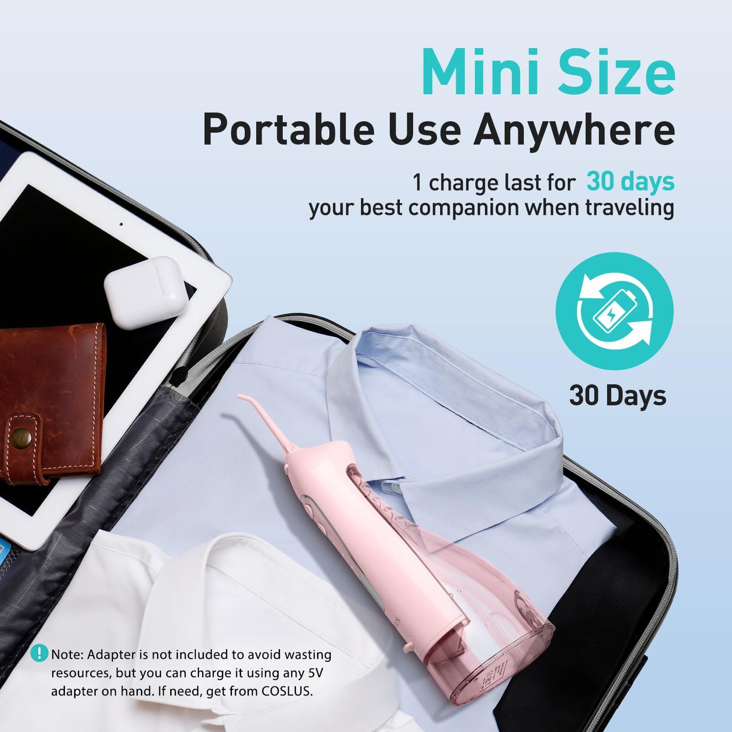 COSLUS ADA Accepted Water Dental Flosser Teeth Pick C20: Portable Cordless Oral Irrigator 300ML Rechargeable Travel Irrigation Cleaner IPX7 Waterproof Electric Flossing Machine, Professional Set Pink