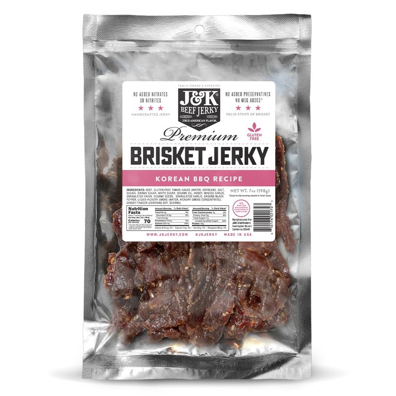 J&K Beef Brisket Jerky - Korean BBQ Flavor - Handcrafted & Tender - 7oz Big Bag