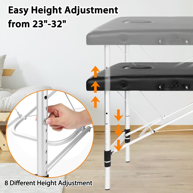 Masajeo Portable Lash Bed for Lash Extensions Massage Table Esthetician Bed Salon Table Spa Bed Height Adjustable Waterproof Aluminum Frame (Black)