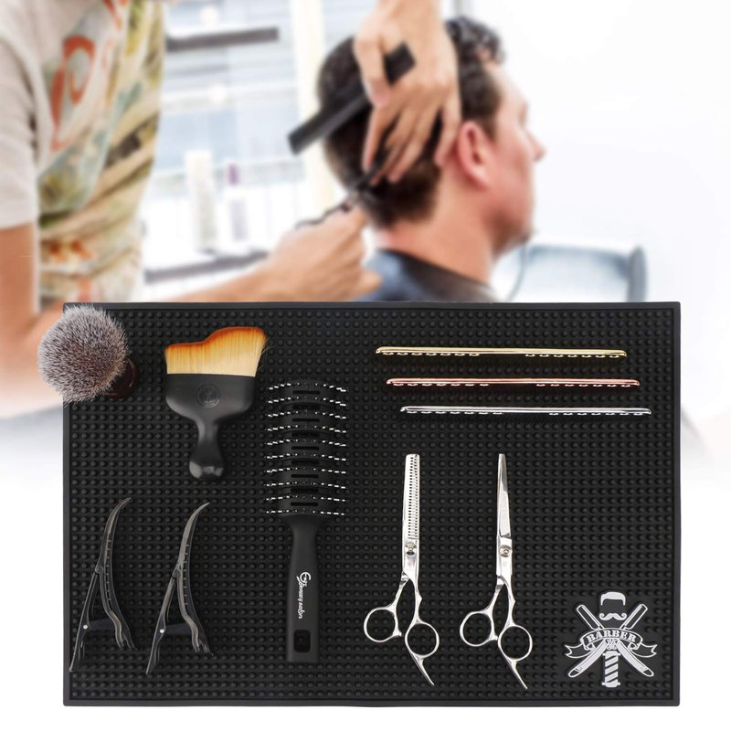 Barber Mat for Clippers, Segbeauty 11.8 x17.5 inches Anti-Slip Flexible Rubber Barber Mat for Stations Scissors Salon Tools Countertop Protection Mat for Bar Service Sink Mat Beauty Salon Station Pad