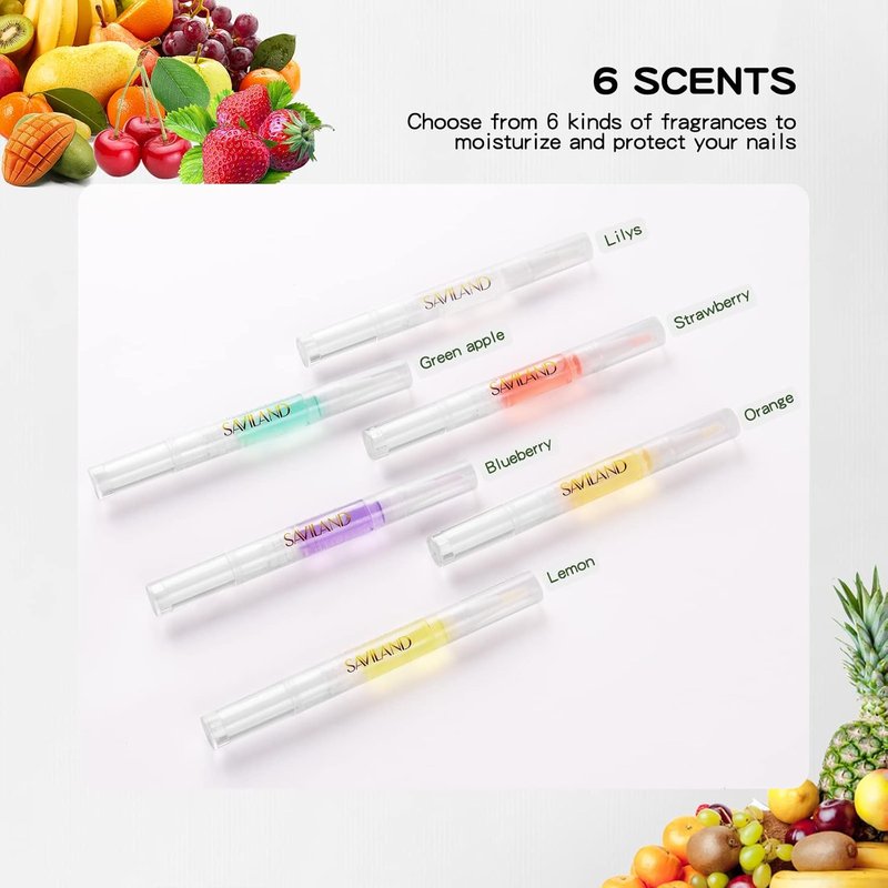 SAVILAND Revitalizing Cuticle Oil Pen : 6PCS Nail Oil with Vitamin E Jojoba Nail Strengthener Nail Growth Serum for Brittle Peeling Breaking Thin Nails Hydrating Repair Cuticle Conditioner Overnight