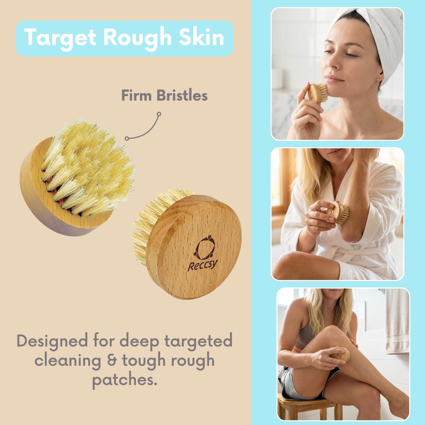 4pcs Dry Brushing Body Brush Set for Lymphatic Drainage-Natural Bristle Dry Skin Brush +Facial Dry Brush for Face+Dry Skin Exfoliating Scrubber+Wood Therapy Massage Tool. Gua Sha, Anti-Cellulite.