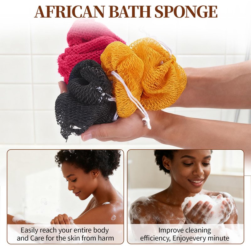 African Net Sponge 5-piece exfoliating Scrub is Suitable for All Skin Types,Bath Sponge for the face and Body, Durable and Gently Exfoliation