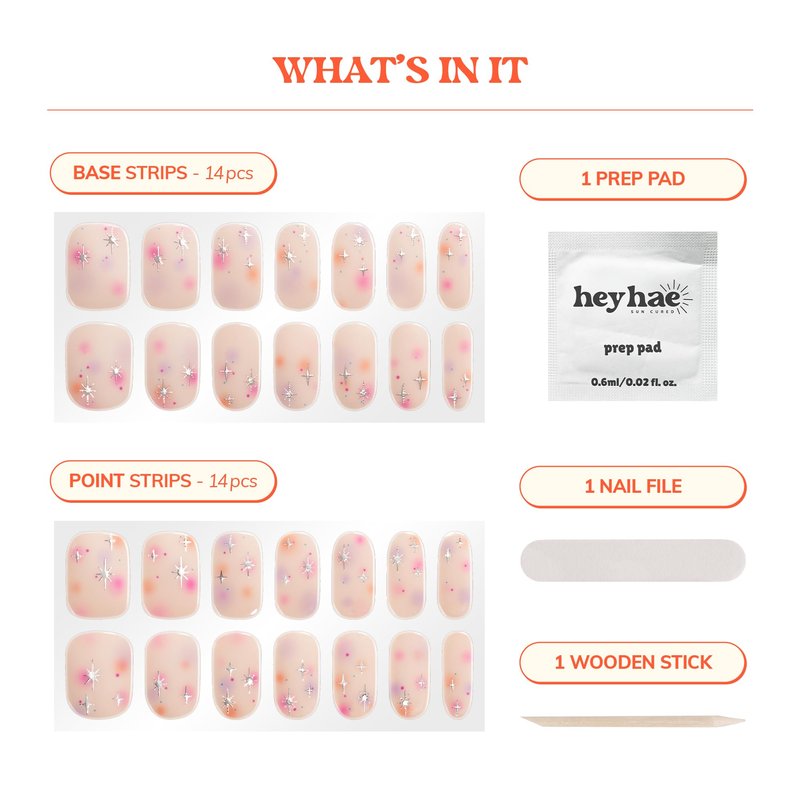 Heyhae Semi Cured Gel Nail Strips | No LED Lamp Needed | Summer, Aura, Pink | Easy Apply & Remove, Salon Quality |Includes 28 Strips, 1 Prep Pads,Nail File&Wooden stick-Hey, Shining Just for Me?