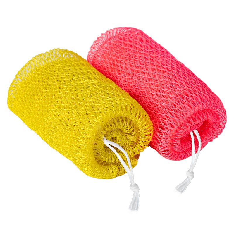 HOMEKOEY African Net Sponge Authentic,Loofah Exfoliating Body Scrubber Bath Sponge,Back Long Net Scrubber Washcloth for Shower,2 Pieces Scrubbers Cleaning Bathing Accessories(Yellow & Pink)