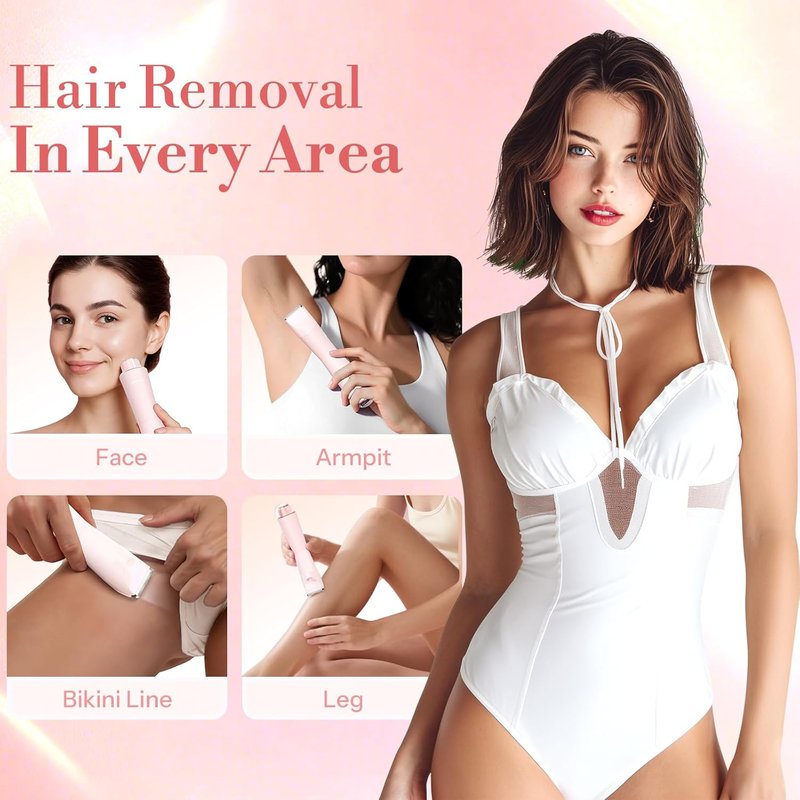 Bikini Trimmer - 2 in 1 Waterproof Electric Shaver for Women | LED Light, Gift Box Included (Rose Pink)