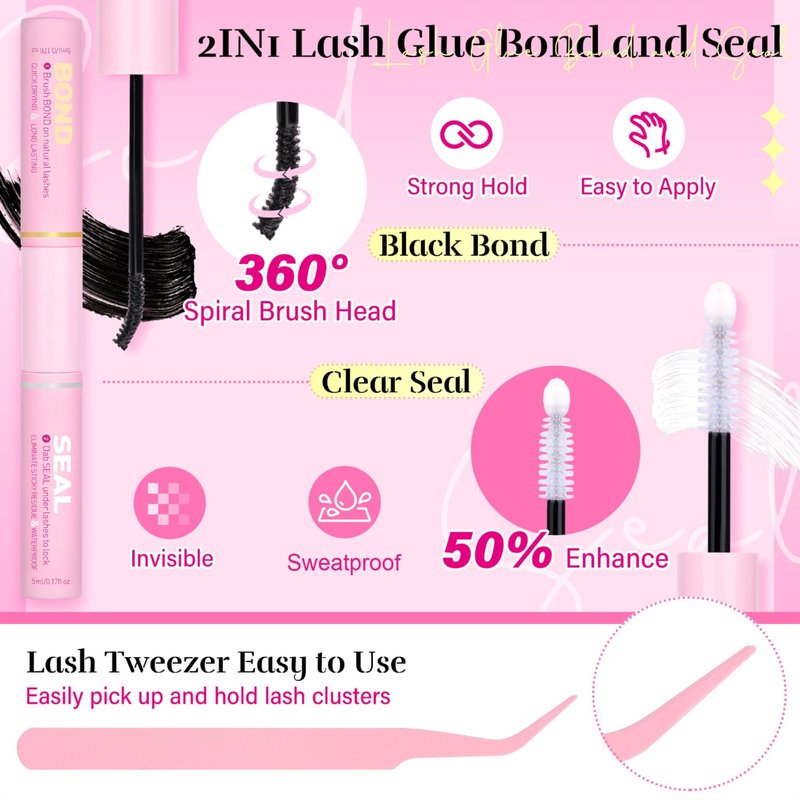 PHKERATA Wispy Lash Clusters Kit Natural Lash Extension Kit 192 pcs Cluster Eyelash Extension Kit DIY Individual Lashes Lashes with Lash Glue Bond and Seal Tweezers Soft Eyelash Clusters, 8-16 mm