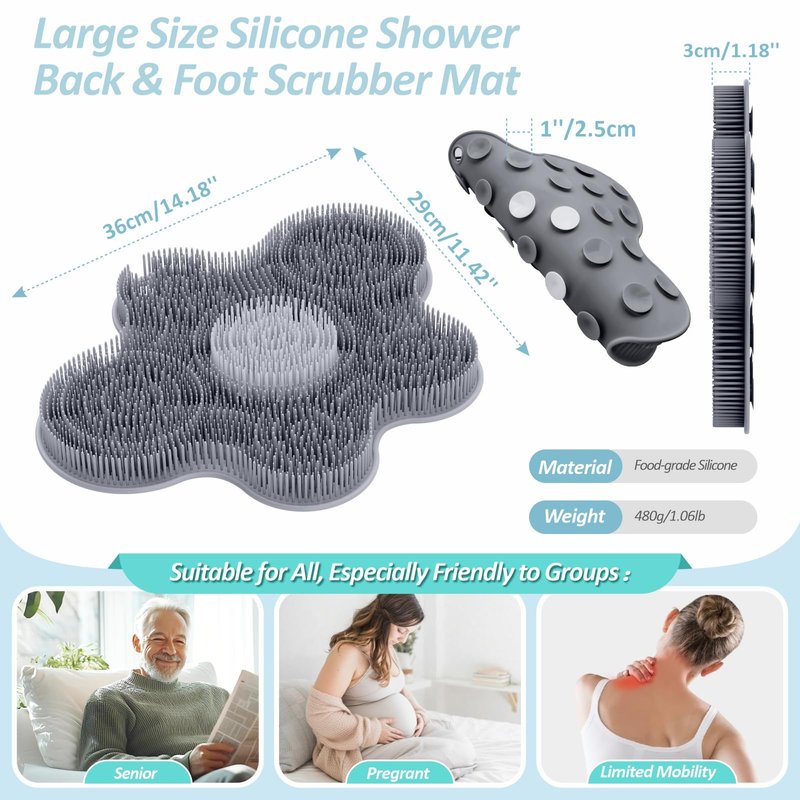 GEENOA Silicone Shower Back & Foot Scrubber Mat