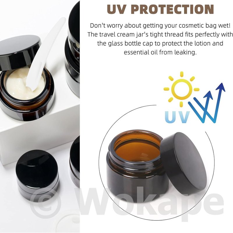20Pcs 5ml Round Glass Jars with Liner Lids Spoons, 0.17oz Amber Refillable Cosmetic Storage Jars for Cream Lotion Liquid Powder