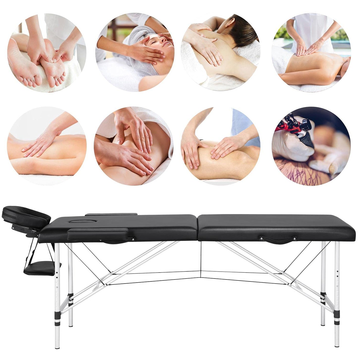 Yaheetech Massage Tables Portable Massage Bed Aluminium Height Adjustable Facial Salon Tattoo Bed with Non-Woven Bag, 22 inch Width Black