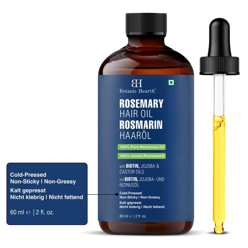 Botanic Hearth 100% Pure Rosemary Oil For Hair Growth | Infused With Biotin, Jojoba & Castor Oil | Hair Oil Repairs Dry Damaged Hair, Strengthening, Healthier - Hair Tonic, 2.0 fl oz