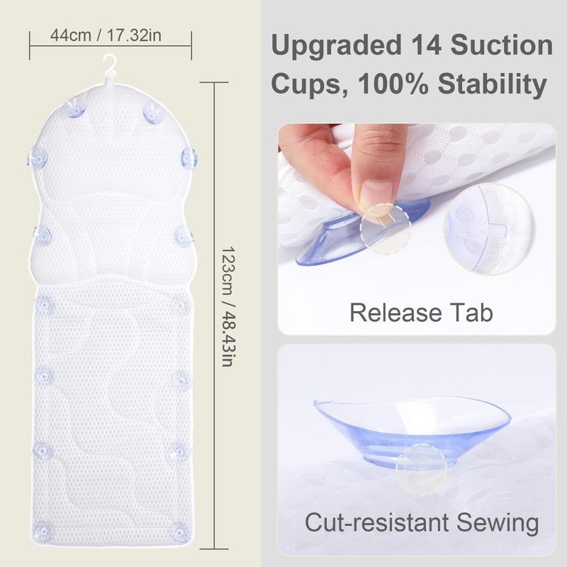 Luxury Spa Bath Pillow, Thick Full Body Cushion with Laundry Bag, Non-Slip Memory Foam for Head, Neck, Back Support, Ideal Women's Soaking Tub Gift