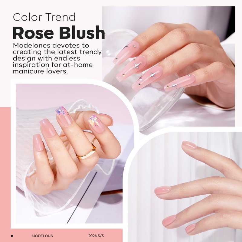 modelones Builder Nail Gel, 8-in-One Neutral Nude Pink Builder for Nail Thickening Apex Building, Rose Blush Pink Rubber Color Base LED Lamp Cured Strengthener Extend Hard Gel Polish for DIY Salon