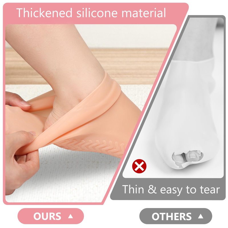 Silicone Moisturizing Socks for Dry Cracked Feet - 2 Pairs, XL Long Size, Non-Slip Heel Socks for Women and Men - High Stretch Foot Care Pedicure - White & Beige