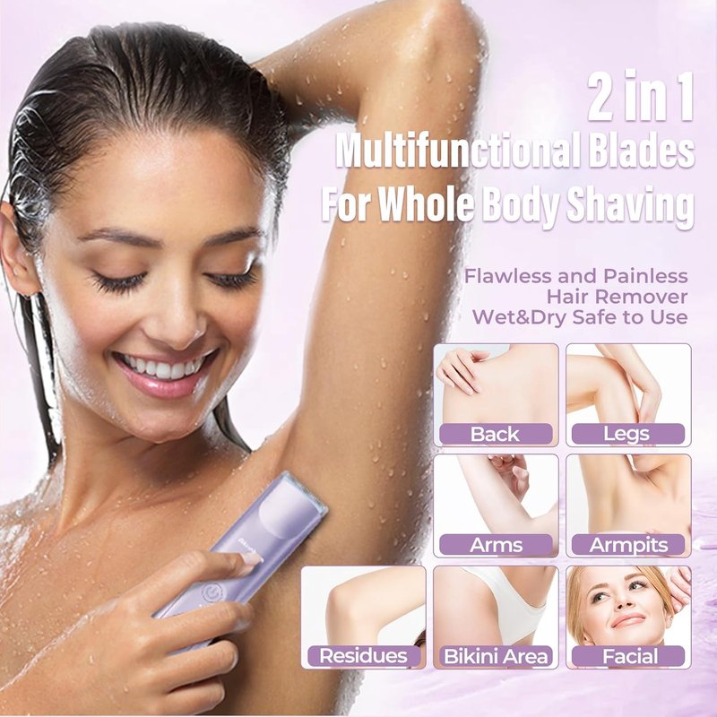 Akunbem Bikini Trimmer for Women - 2-in-1 Electric Razor with Dual Heads - IPX7 Waterproof for Wet & Dry Use
