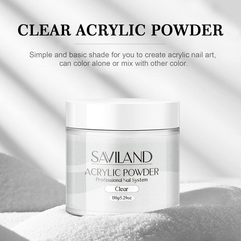 Saviland Clear Acrylic Powder - 5.29oz Bubble-Free Formula for Long-Lasting French Manicure