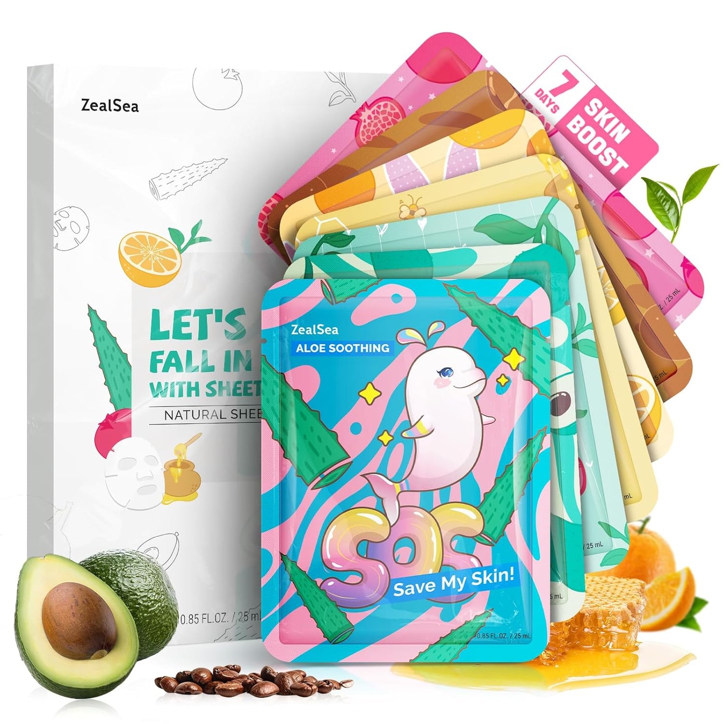 ZealSea Facial Sheet Mask Set - 7 Days of Deep Hydration & Glow | Perfect Skincare Gift for Women & Teens