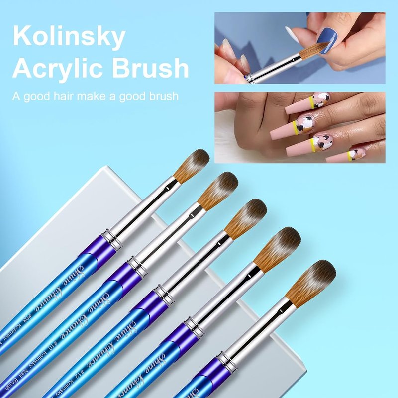 Acrylic Nail Brush - Size 12 Kolinsky Sable 3D Art Tool | Gradient Blue Handle
