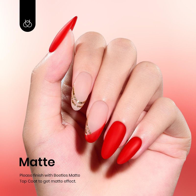 Beetles Red Gel Polish - 15ml/0.51 FL.OZ, Scarlet Red Gel Nail Polish, Soak Off UV LED Nails Art, Long-Lasting Manicure Salon DIY Home