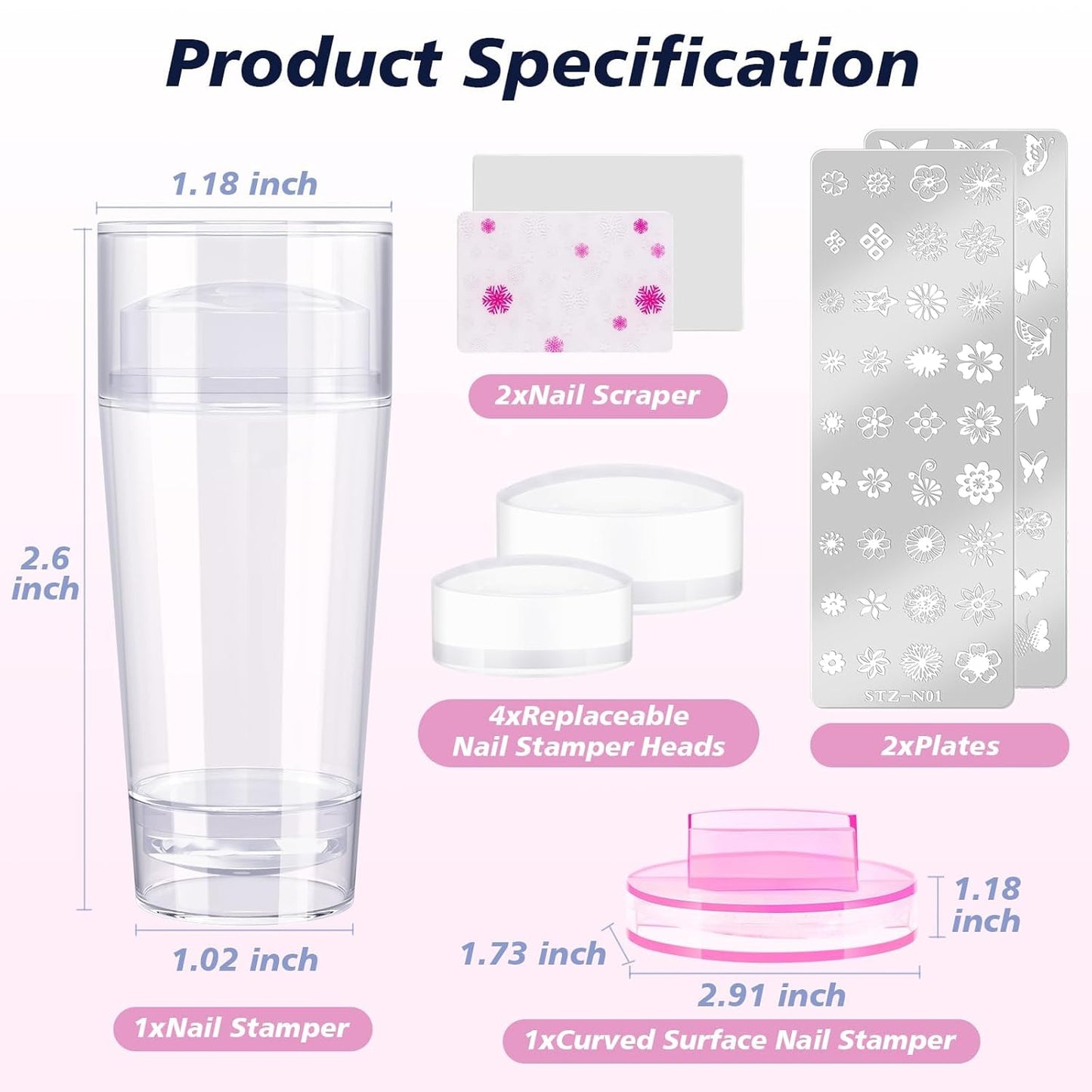 Subay Nail Stamper Kit - 2-Piece Nail Art Set with 4 Silicone Jelly Heads for DIY Gel Manicure