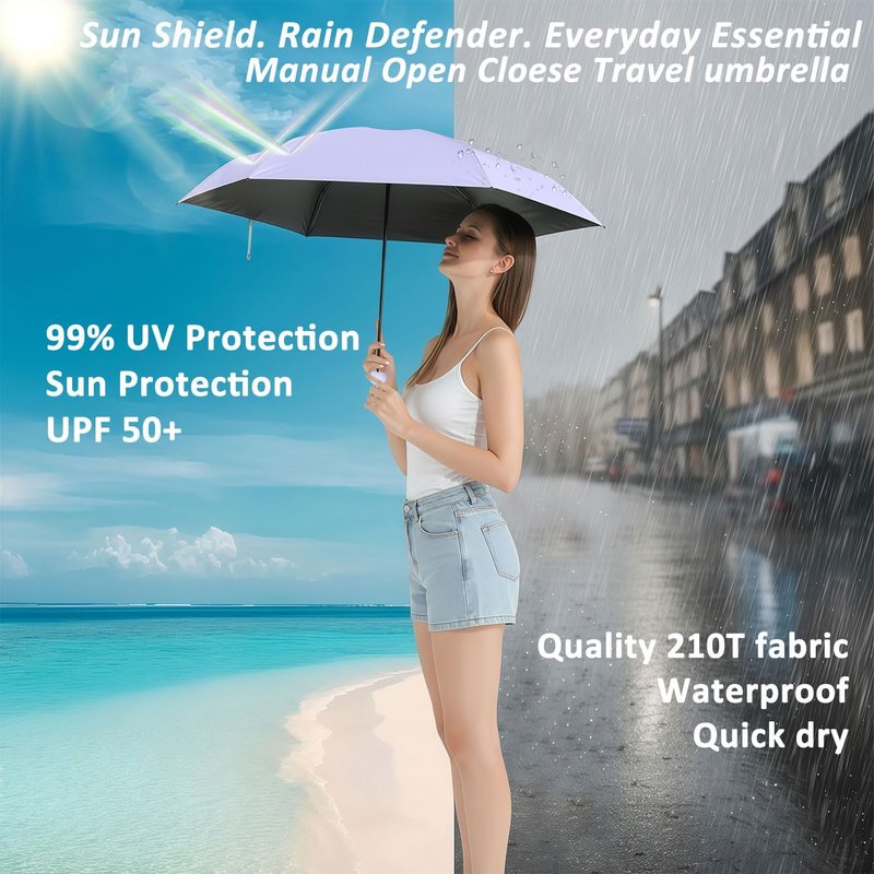 BAODINI Mini Travel Umbrella - Compact UV Sun Protection | Lightweight & Portable for Women, Kids, Men