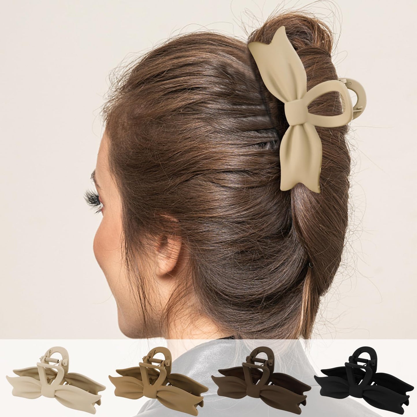 Amariver 4 Packs Large Claw Bow Hair Clips for Women - Non-Slip Strong Hold Matte Neutral Stylish Accessories for Thick or Thin Hair