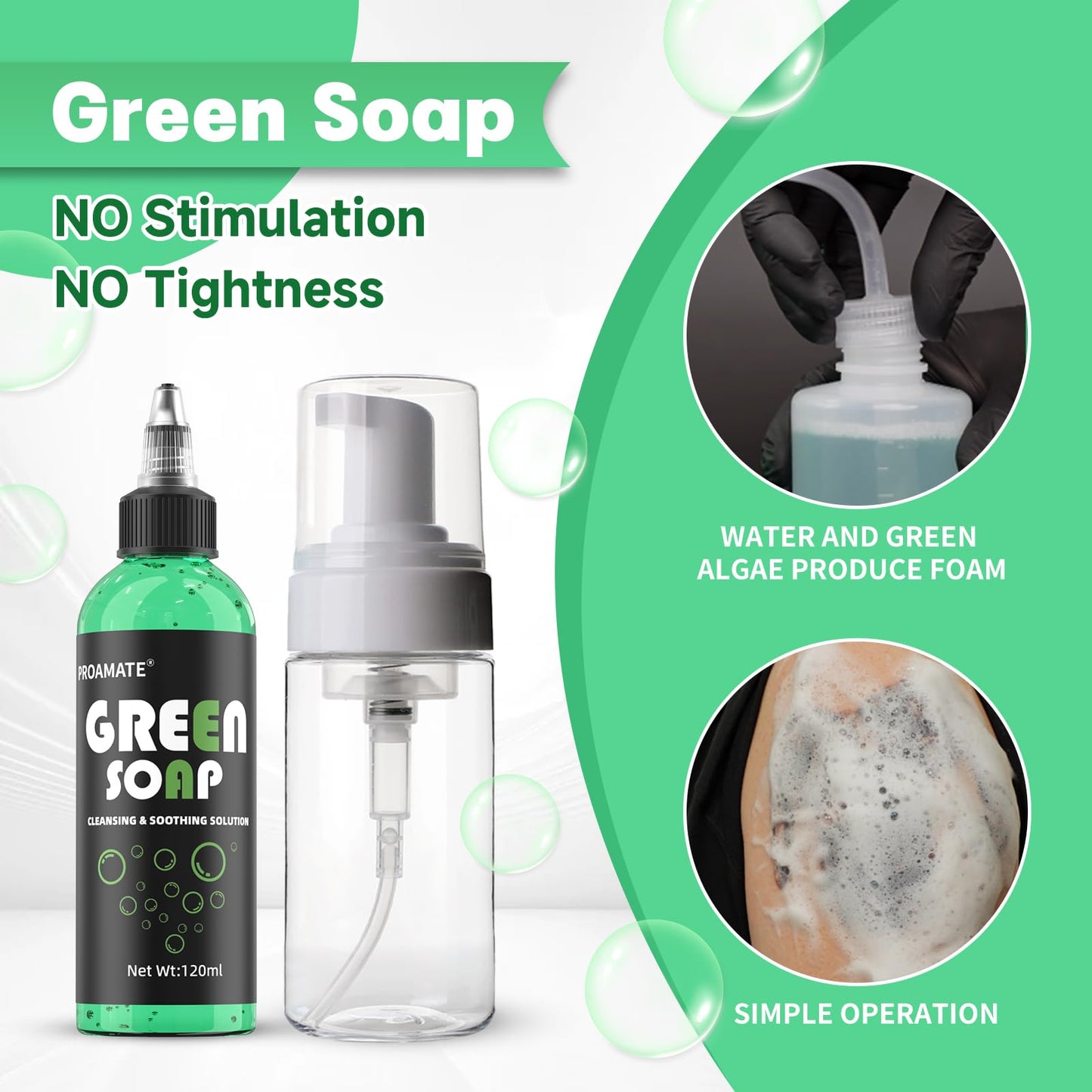 proamate Green Tattoo Soap 4OZ with Foaming Bottle 120ml, Tattoo Soap Tattoo Supplies for Tattoos Piercings, Clean Skin Equipment