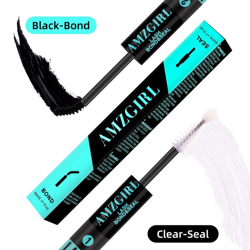 Lash Bond and Seal Eyelash Cluster Glue House of Lash Clusters Mascara Wand Glue 10ml Long Lasting 72 Hours Black Cluster Lash Glue + Lash Seal 2 in 1 Lash Clusters at Home By AMZGlRL(Black)