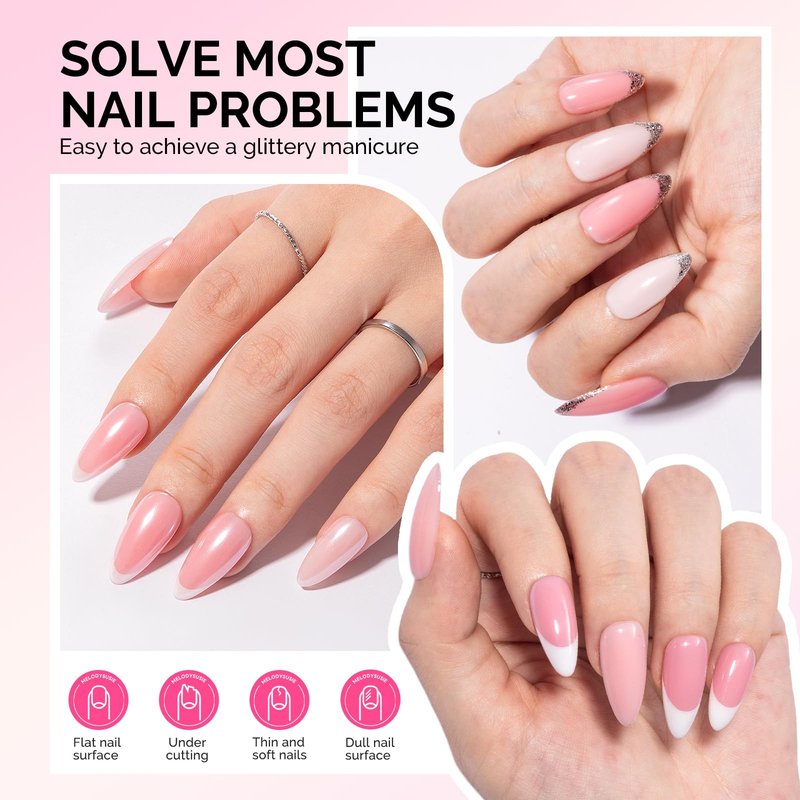 MelodySusie Builder Gel Nail Polish Set, Base Colors Jelly Pink Clear 8 in 1 Nail Thickening Rubber Base Gel Polish,Soak Off UV Extension,Rhinestone Nail Glue in a Bottle Gift for Women 6 Colors