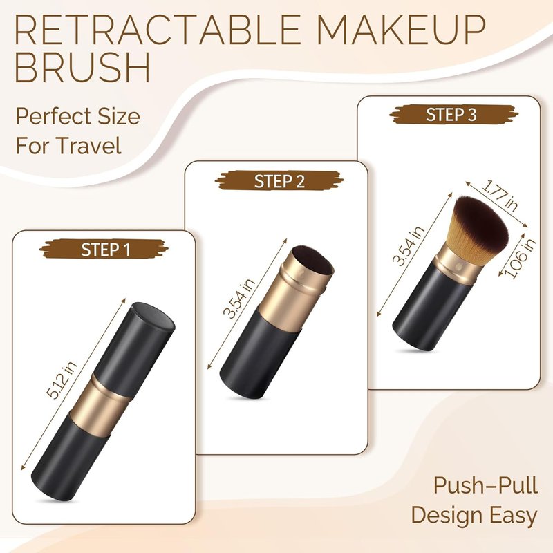 Retractable Kabuki Makeup Brush - All-in-One Travel Face Brush for Foundation, Powder & Blush | Portable & Easy to Use (Black)