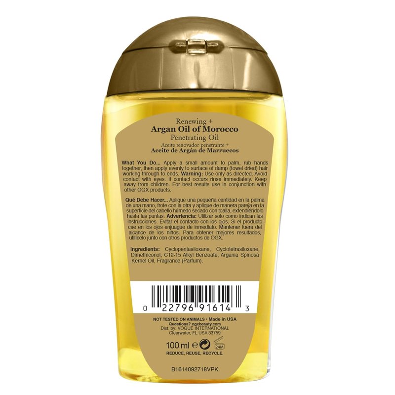 OGX Argan Oil of Morocco | Cold-Pressed Hair Treatment & Shine, Moisturizing Oil for All Hair Types, 3.3 fl oz