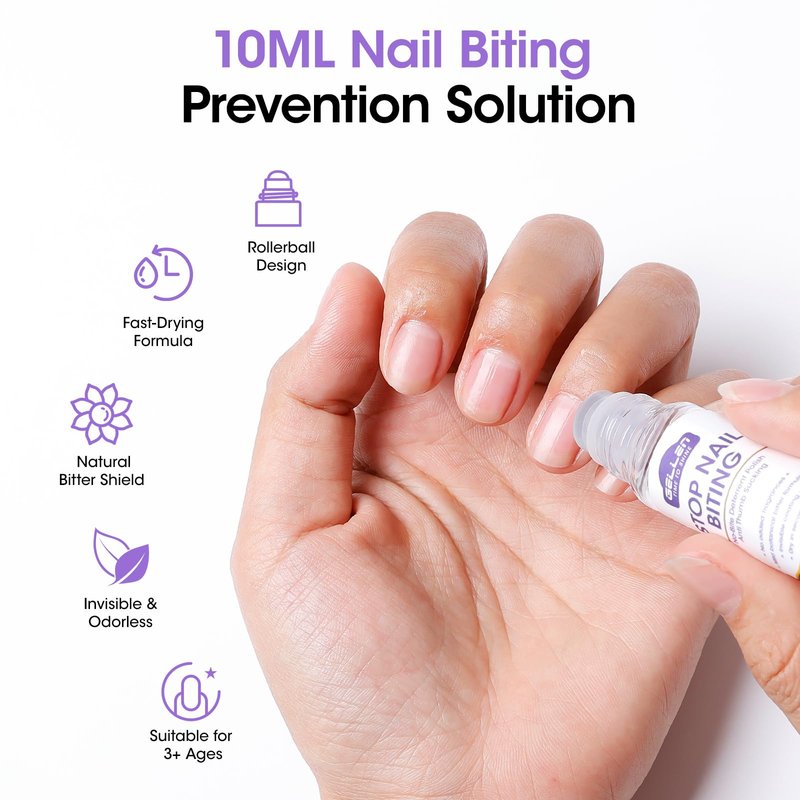 Gellen Nail Biting Prevention for Kids & Adults, Roll-On Nail Biting Treatment, Bitter Taste Thumb Sucking Deterrent, Quick-Dry No Bite Nail Polish, Nail Care to Help Stop Finger Biting & Nail Repair