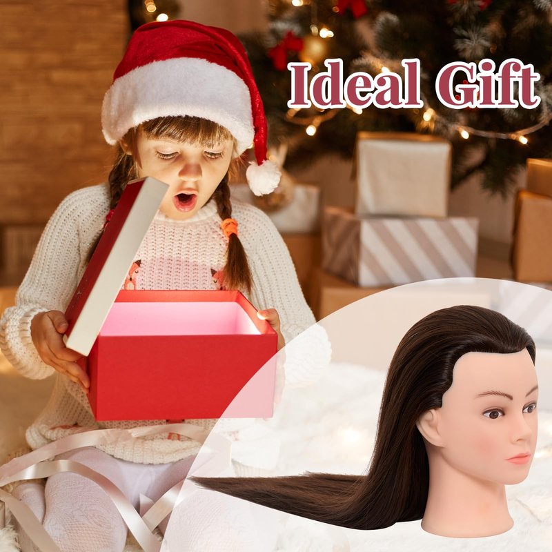 Neverland Beauty & Health 28Inch 60% Real Hair Mannequin Head,Doll Head for Hair Styling Braiding Curling,Cosmetology Mannequin Head with Hair with Table Clamp Hair Styling Set(Dark Brown)