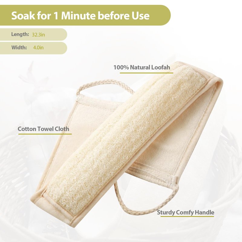 houlishu 1 Pc Natural Loofah Back Scrubber - Double Handles Exfoliating Bath Sponge, Bath Sponge, Body Scrub, to Clean Your Body Deeply, Shower Loofah Scrubber for Men and Women