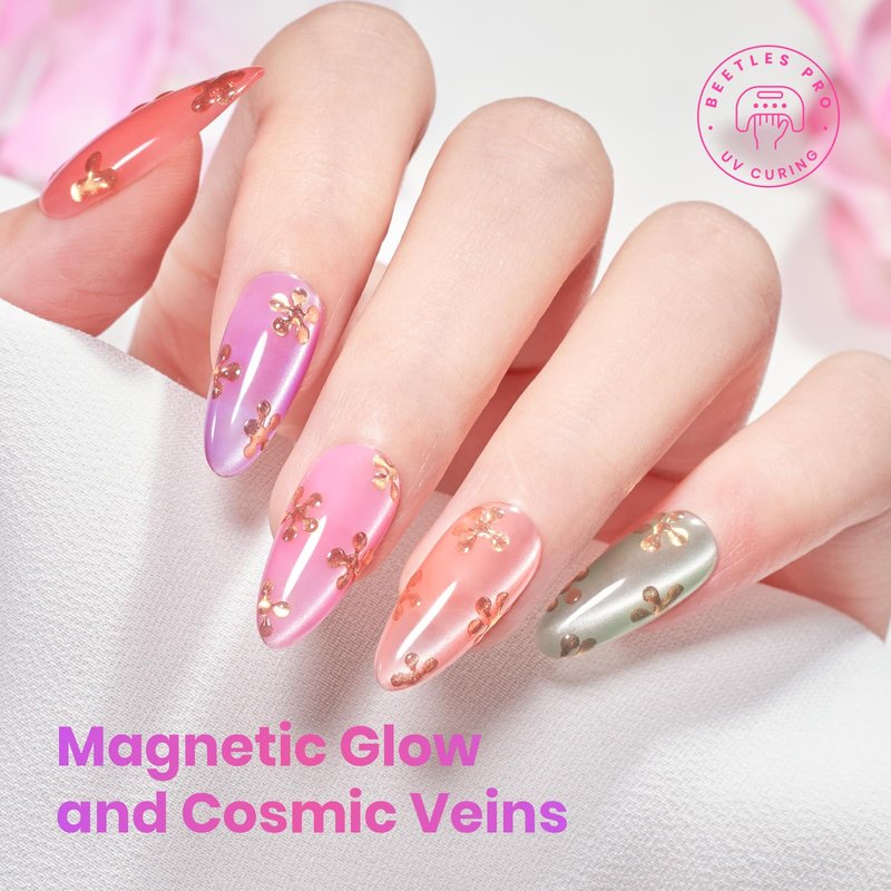 Beetles Cat Eye Gel Nail Polish Set, 6 Colors Fairy Garden Pastel Spring Shimmer Glitter Gel Polish Kit Pink Red Blue Orange Green Purple Velvet Gel Soak Off UV Magnet Nail Art DIY Gift for Women