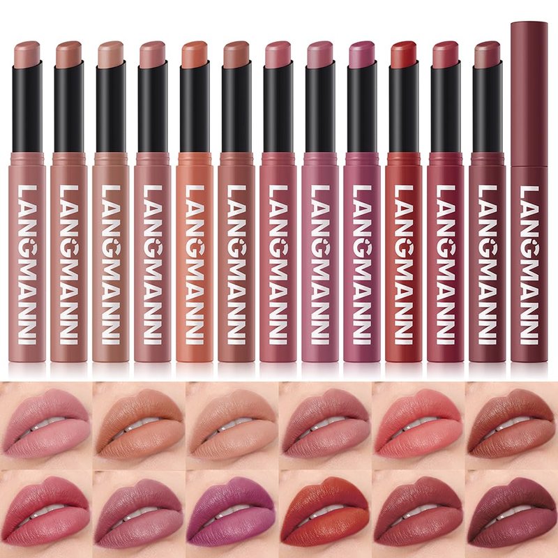 12 pcs, Matte Lipstick, Easy To Color Lipstick Pen, Long-lasting Easy To Color Moisturizing