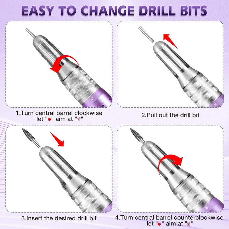 Professional Nail Drill Machine, HoMove 35000RPM Portable Nail Drills, Rechargeable Efile Nails Drill, Low Heat Electric Nail File for Acrylic Gel Nails（Violet）