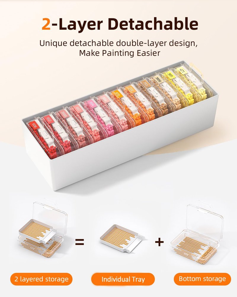 Redtwo Diamond Painting Storage Containers Trays with Two Layers, 3-in-1 Diamond Painting Trays with Lids, Diamond Art Accessories, Diamond Art Drills Storage & Line-Up