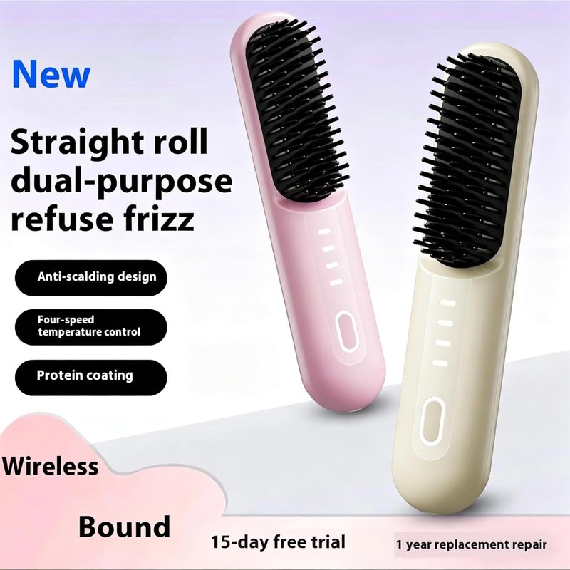 Go Brush Pro Cordless Straightening Brush - Fast 30s Heat, 4 Temp Settings, Ionic & Ceramic Care | Pink